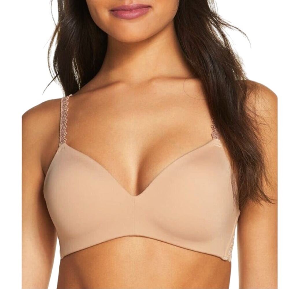 Wacoal 32DD Level Up Chantilly Lace Wirefree Contour Bra Tan Comfort